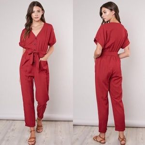 #11 Solid Button up Belted Casual Jumpsuit